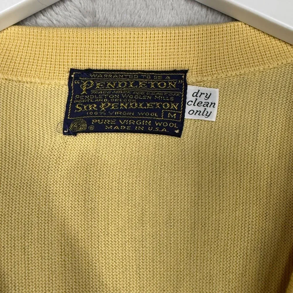 Vtg 70s Pendleton Cardigan Sweater Mens Medium Sir Yellow Virgin Wool USA Made